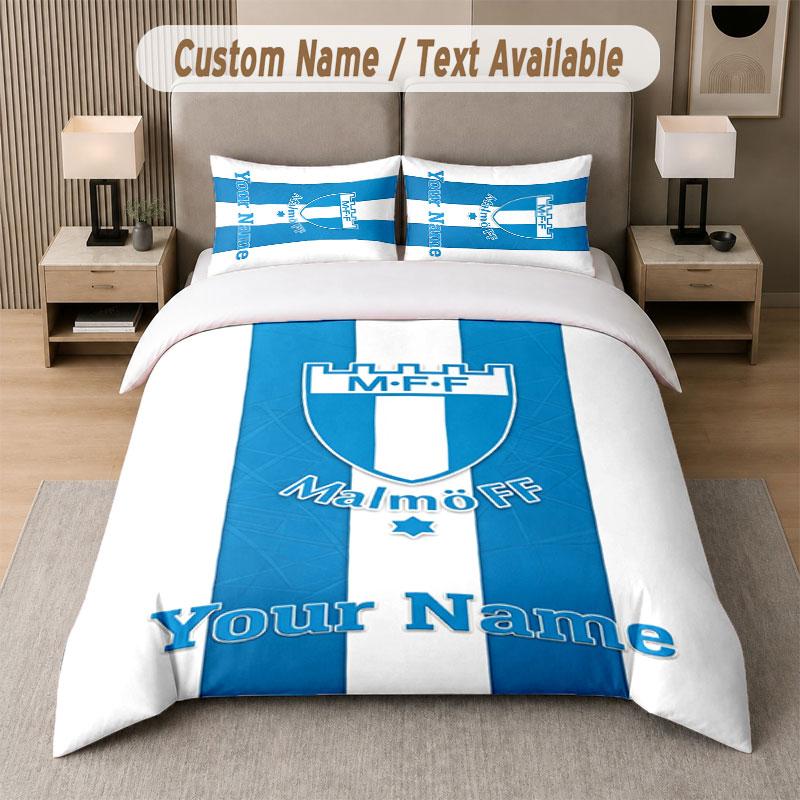 Custom Bedding Set Malmö FF Pattern, Print Name Text 1 Duvet Cover Plus 2 Pillowcases Home Textile