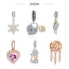 Fashion Rose Gold Tree Feather Heart Charms Beads Fit Original Bracelet Women 925 Sterling Silver Jewelry Accessories