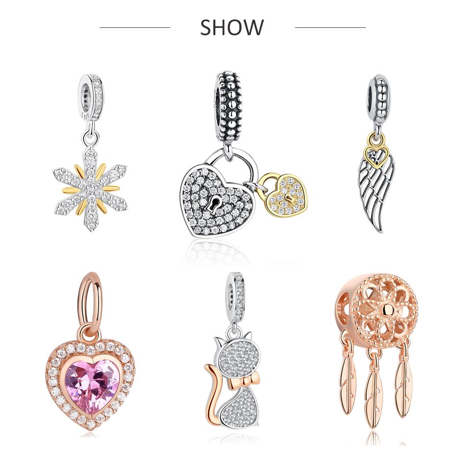 Fashion Rose Gold Tree Feather Heart Charms Beads Fit Original Bracelet Women 925 Sterling Silver Jewelry Accessories