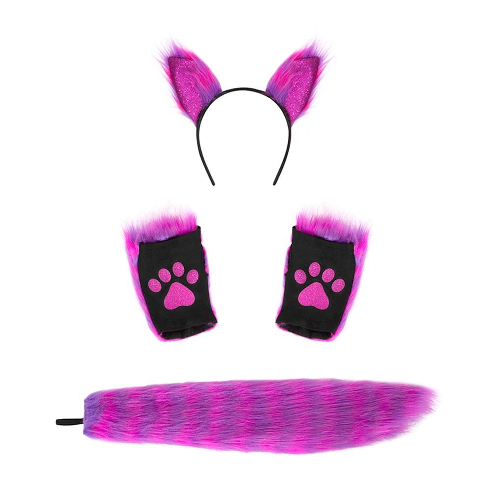 

Faux Fur Cat Wolf Fox Costume Accessories Festival Party Masquerade Xmas Halloween Ear Headband Gloves and Tail Set Dress Up фіолетовий