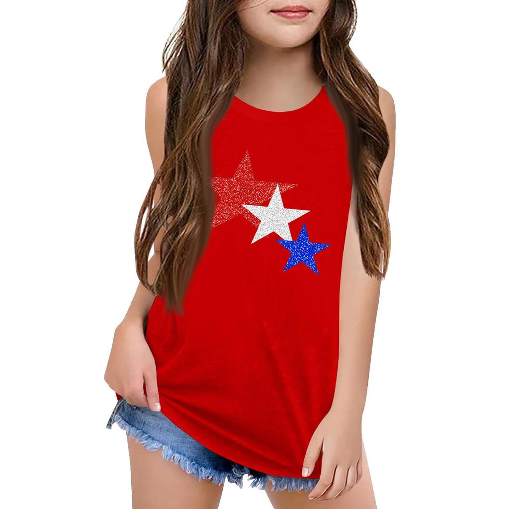 Dívčí Dětská Letní Trička s Krátkým Rukávem a Kulatým Výstřihem Tílka