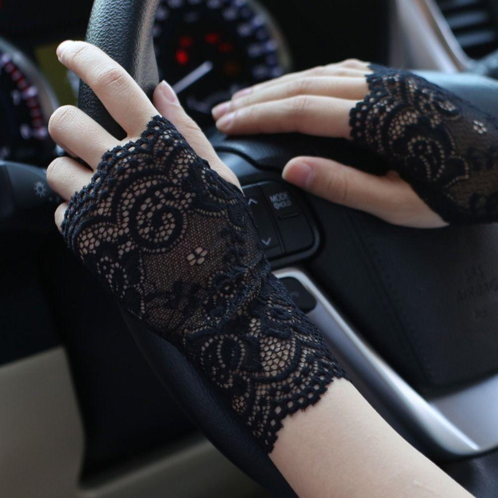 Breathable Women Sunscreen Gloves Thin Driving Gloves Lace Half Finger Gloves Wedding Events