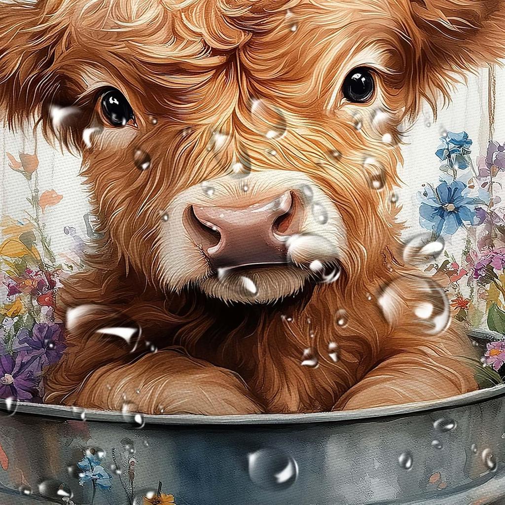 JAWO Cow Shower Curtain, Farmhouse Rustic Floral Funny Highland Cow Shower Curtains for Bathroom, Western Cute Calf Country Farm Animal Bathroom