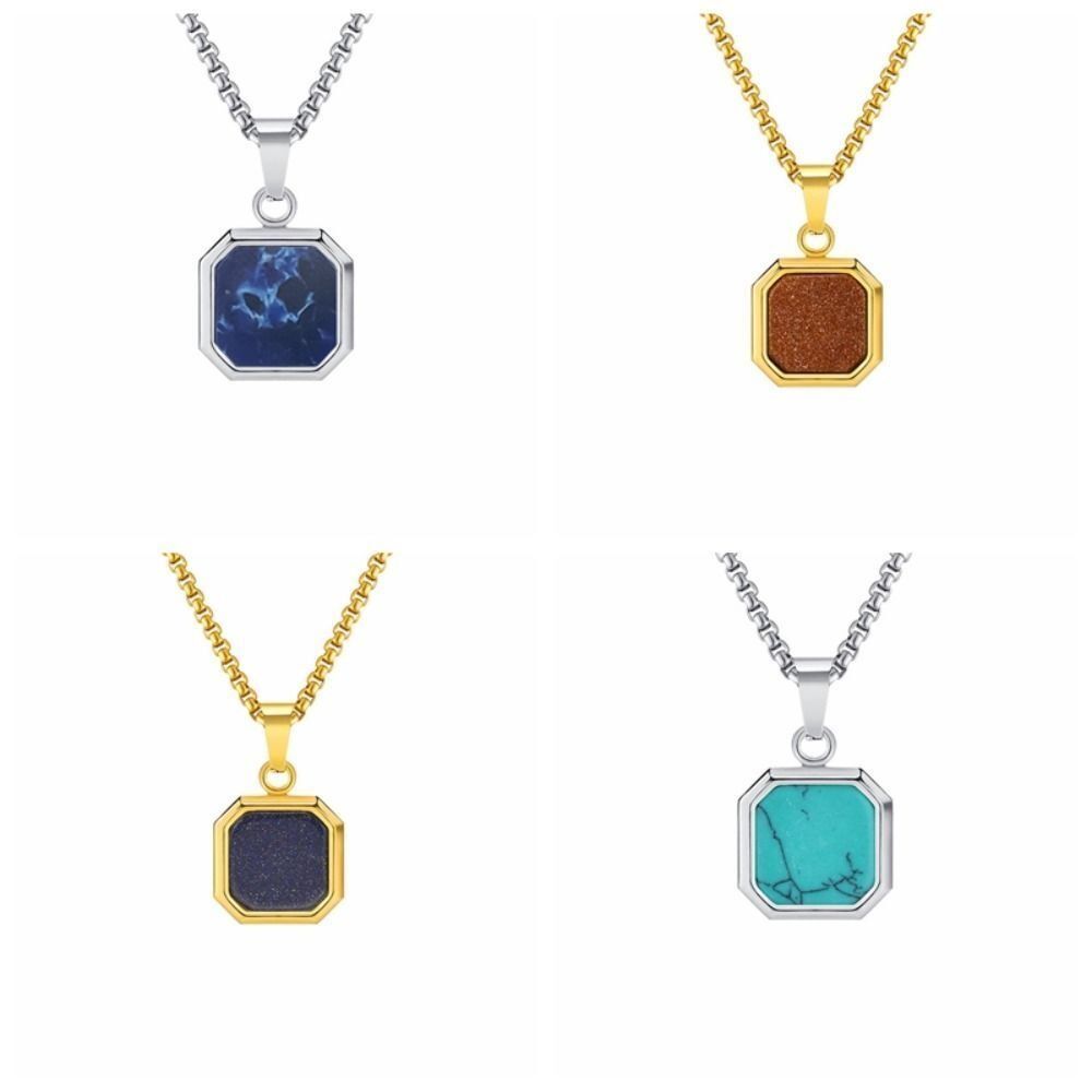 

18-каратное квадратное ожерелье с подвеской из титановой стали, синее бирюзовое ожерелье с подвеской, новое ожерелье