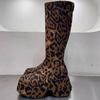 Leopard Knee High Boots Women Platform Snow Boots Suede Square Toe Shoes 2024 Trend Design High Heels Chelsea Boots Goth Botas