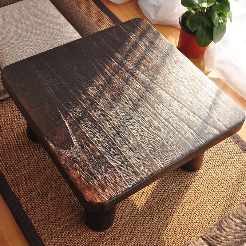 Japanese Burnt Paulownia Minimalist Tatami Stand Solid Wood Bay Window Desk Handcrafted Window-Side Table