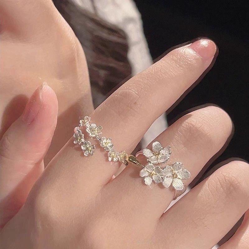 Ancient Flower Ring Female Iris Jasmine Index Finger Ring Open Butterfly Camellia Rose Ring