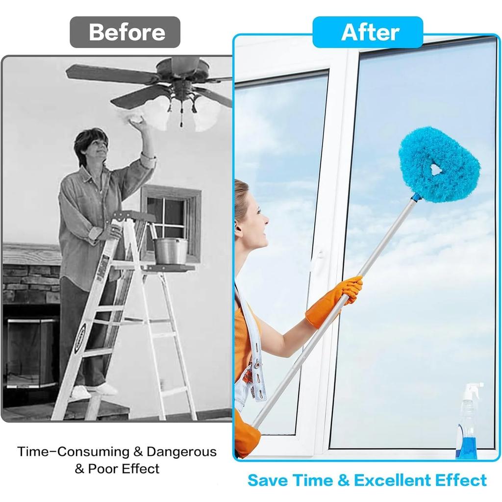 JFengqi Wiederverwendbarer Mikrofaser Deckenventilator Staubwischer mit 13" bis 49,7" Ausziehbarem Stiel, Blau