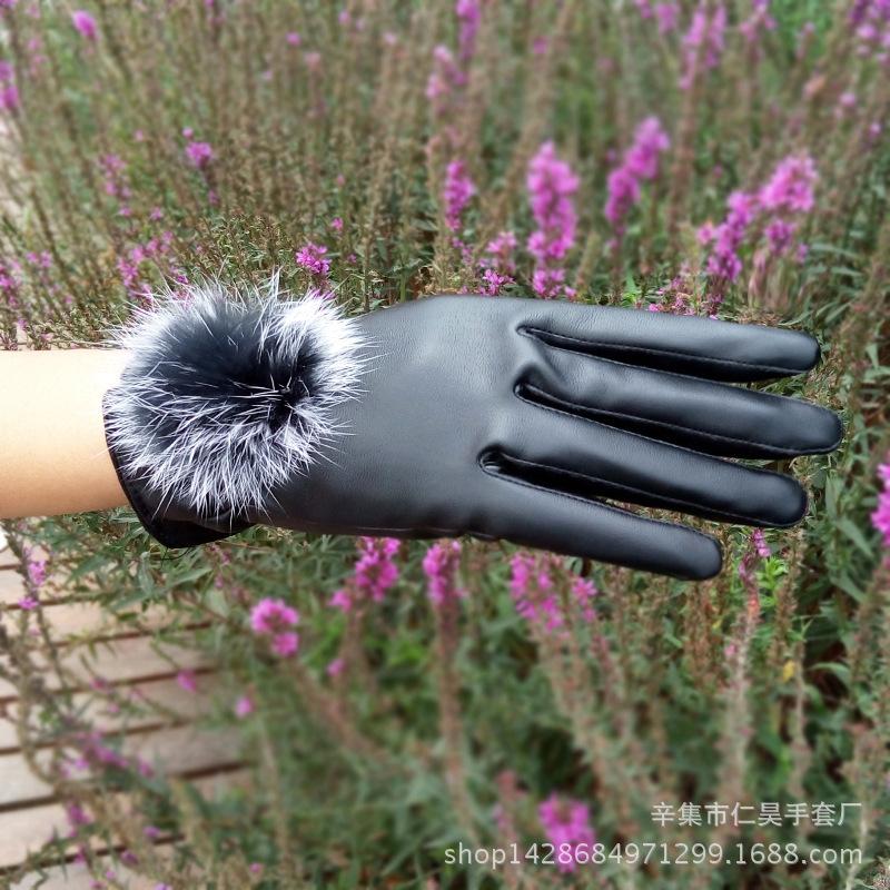 

Кожаные перчатки с сенсорным экраном, женские, с дизайном кроличьего помпона, ПУ, для ремонта рук, тонкие, осенне-зимние, теплые, корейская версия, из искусственной кожи, перчатки для вождения average size