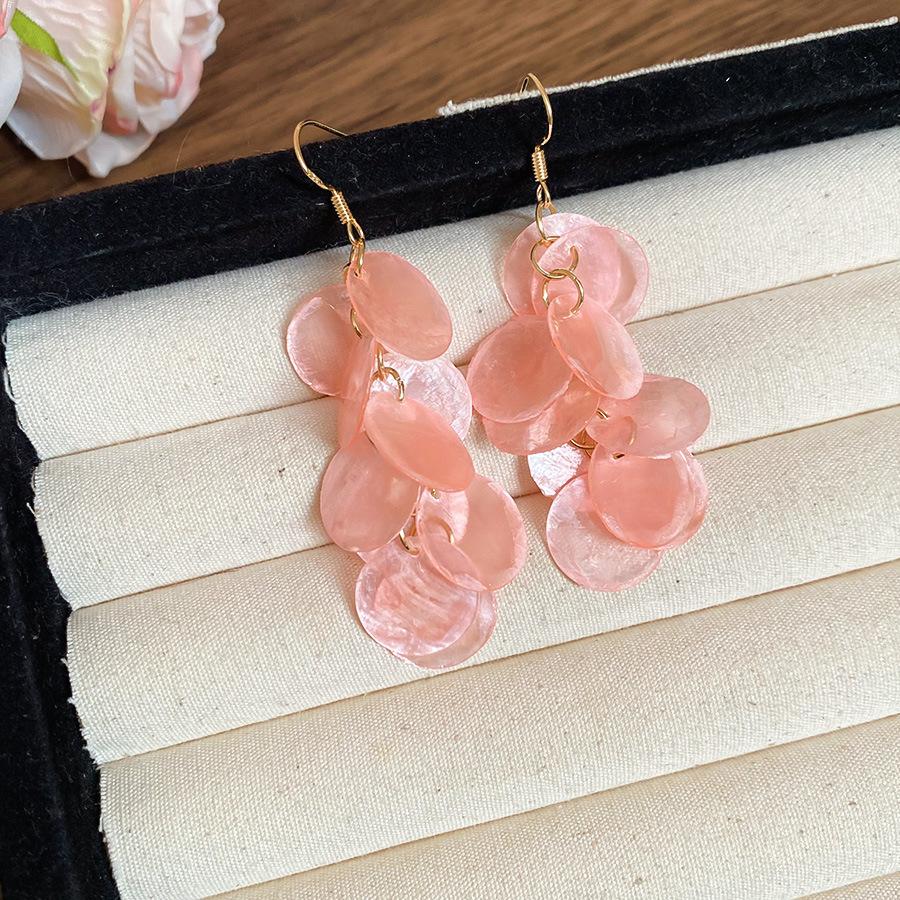 Seaside vacation style flower shell fringed long earrings stud earrings women's earrings design sense