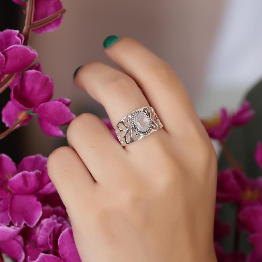 Rainbow Moonstone Silver Ring, Pure 925 Sterling Silver Handmade Jewelry, Women Silver Ring, Gift For Her Ar8934