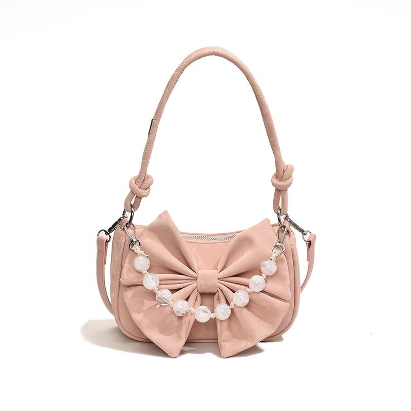 Schleifentasche Damenmode neue Perlenkette Umhängetasche Mode schlichte Textur Schultertasche