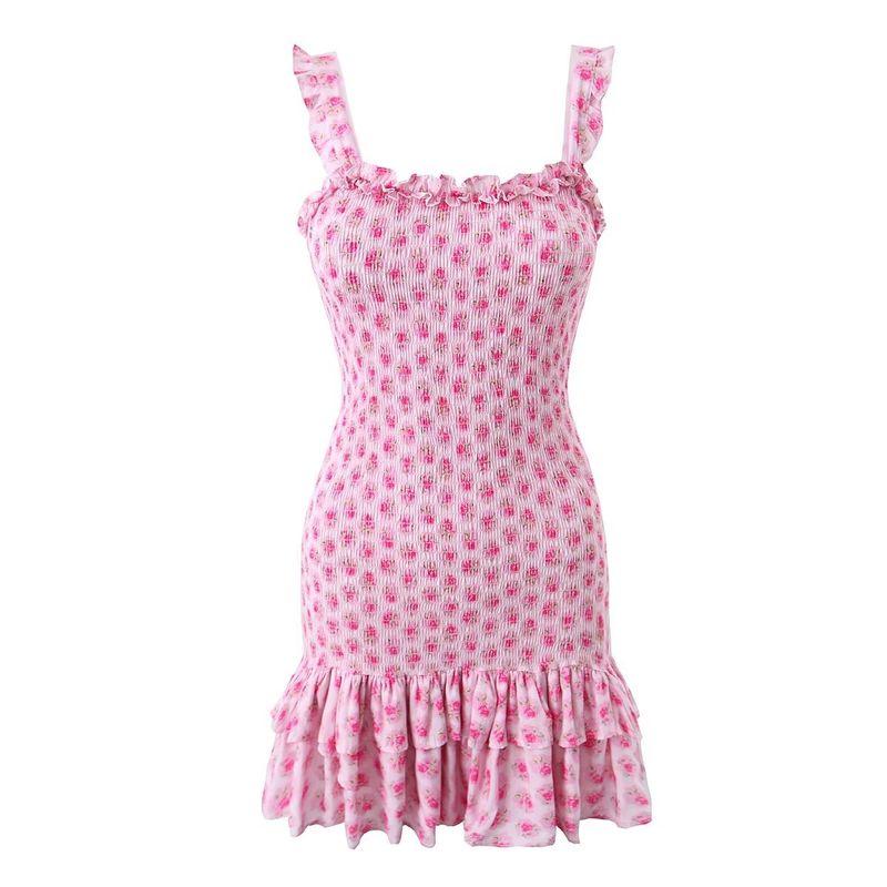 

Love Summer Vacation Style Slim Looking Dress Sling Pink L