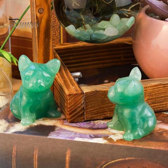 Französische Bulldoggen-Statue, bezauberndes Design, glatte Oberfläche, Rosenquarz-Kunstkristalle, Heilsteine, Hundestatue