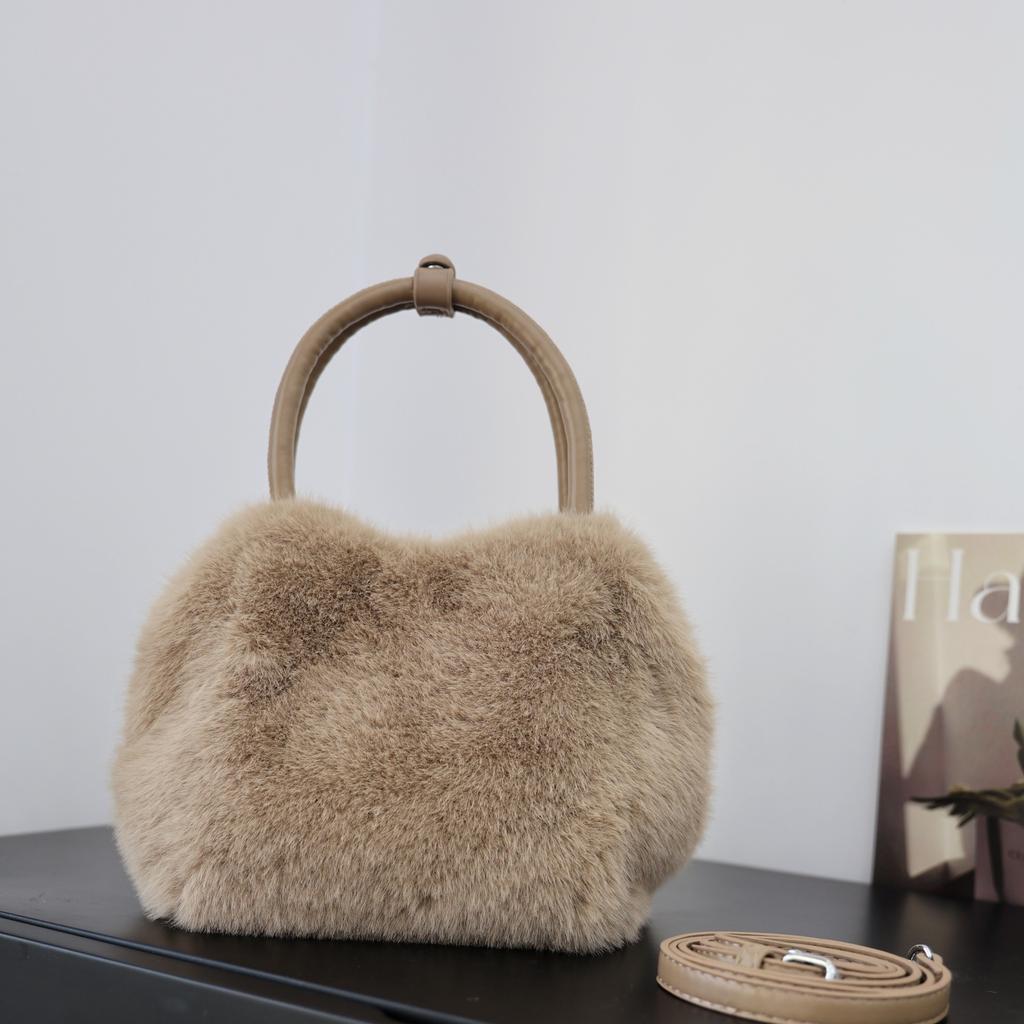 Soft Plush Women's Handle Shoulder Bags Simple Classic Faux Fur Female Purse Crossbody Bag Fall Winter Luxury Furry Handbags