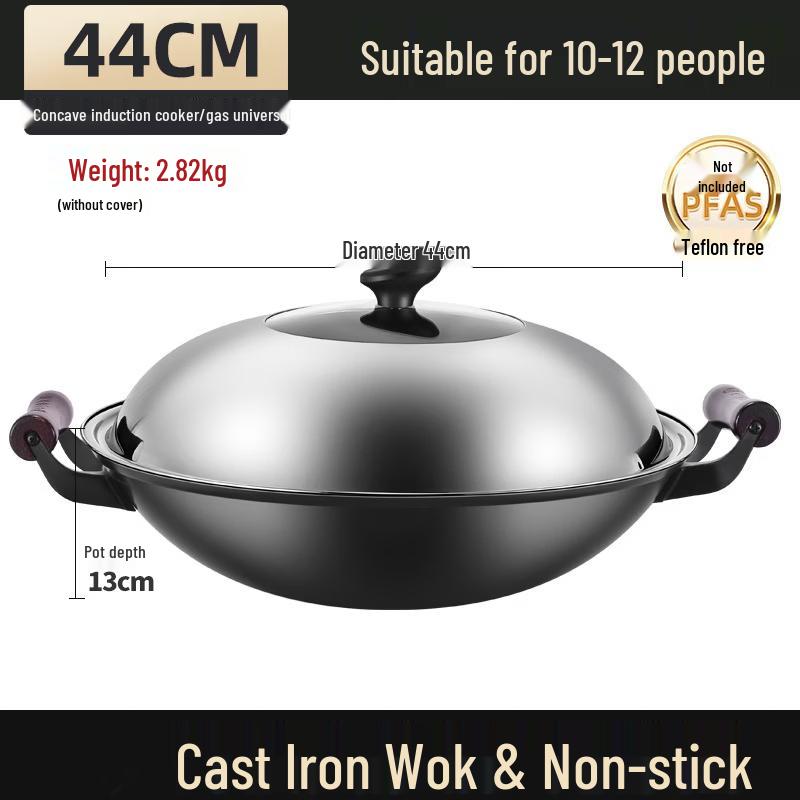 ZISIZ 44cm Round Bottom Cast Iron Wok