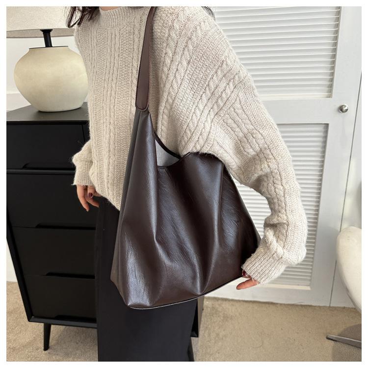 Große Kapazität Faux-Leder-Tragetasche für Damen Stilvolle Eimer-Schulter-Handtasche