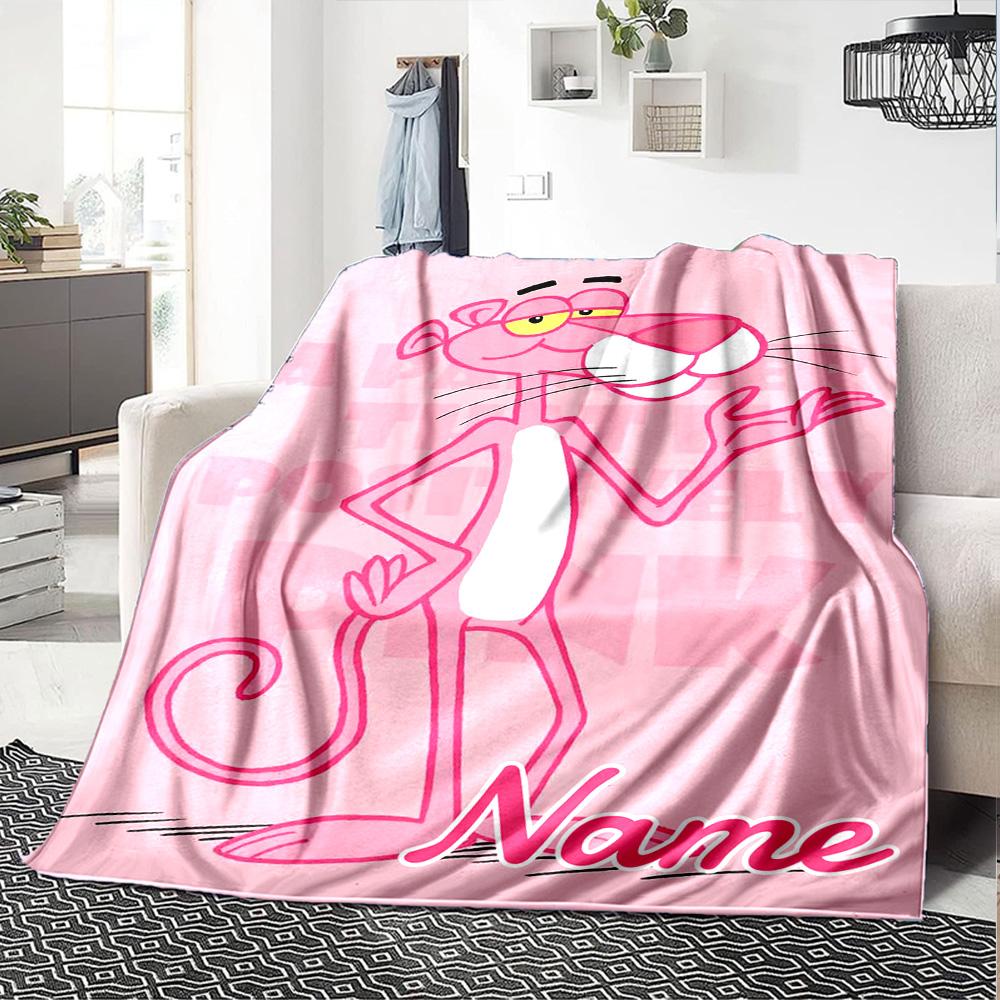 Custom Name Pink Panther Violin Flannel Blanket For Super Soft Cute Comfort Blanket For Travel Bedding Couch Sofa Blanket