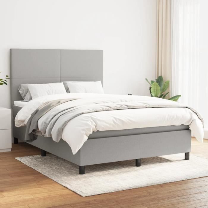 VidaXL Lit à sommier tapissier avec matelas Gris clair 140x190cm Tissu - Modèle 3141609