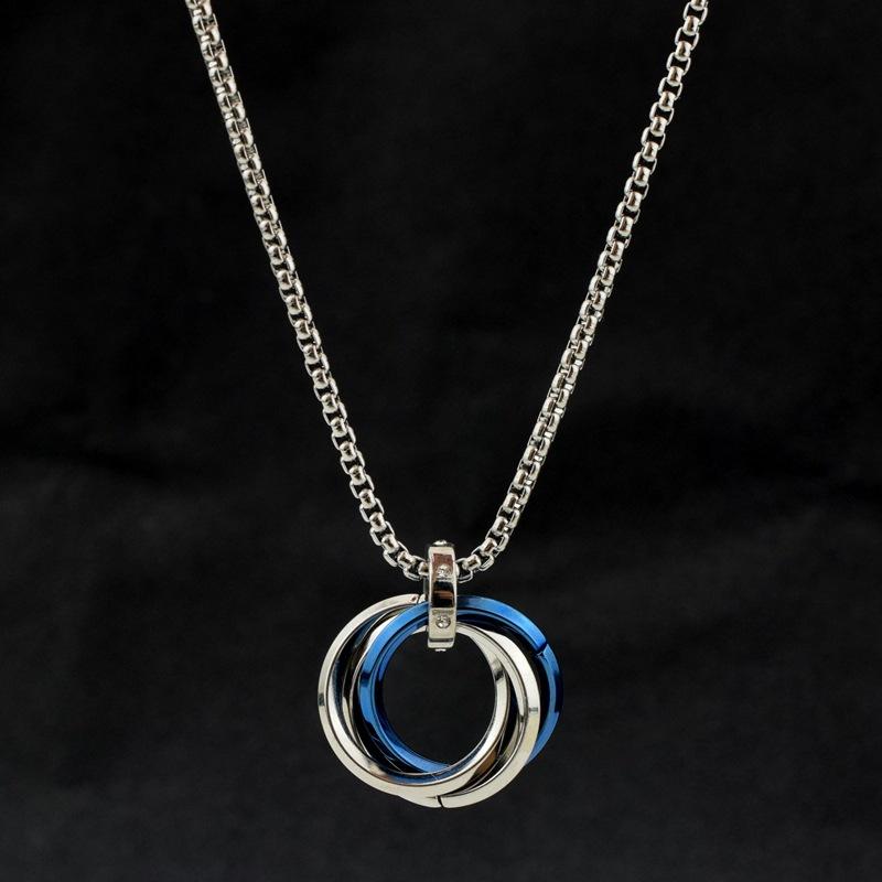 Long Chain Around The Neck Crystal Black Blue Ring Buckle Charm Pendant Necklace Stainless Steel Necklaces For Women Men Jewelry