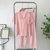 Tencel Cotton Pajamas Women's Summer Short Sleeve Trousers Homewear Summer Thin Cotton Cool Cardigan Two-Piece Suit