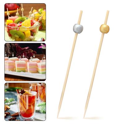 100Pcs Fancy Bamboo Cocktail Picks with Gold Ball End Biodegradable Environmentally Friendly Bamboo Fruit Fork