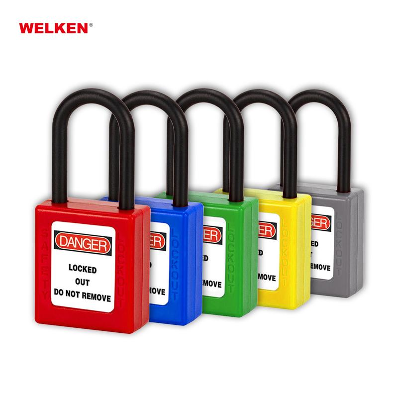Padlock Manufacturing Safety Lockout Nylon PA 38mm 76mm Shackle Insulation Safety Padlocks Security Padlock Tagout LOTO (Blue,Key)
