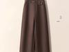 Women's 2025 Winter Dark Blue Wool Wide-Leg Cropped Pants with Plus Velvet.