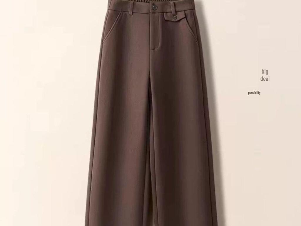 Women's 2025 Winter Dark Blue Wool Wide-Leg Cropped Pants with Plus Velvet.