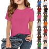 Girls' Ribbed Tee - Short Sleeve Round Neck Casual Top