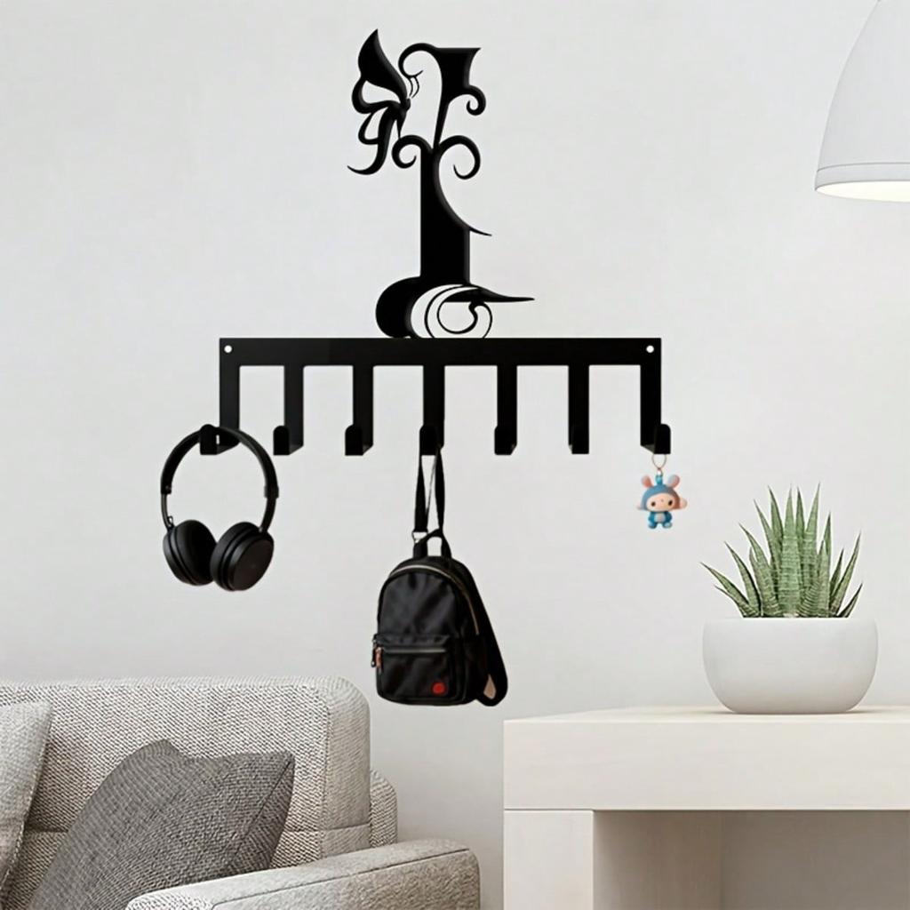 Iron Wall Hook Rack 7 Hooks Letter L Shape Key Holder for Hallway Bedroom Entryway Durable Housewarming Gift