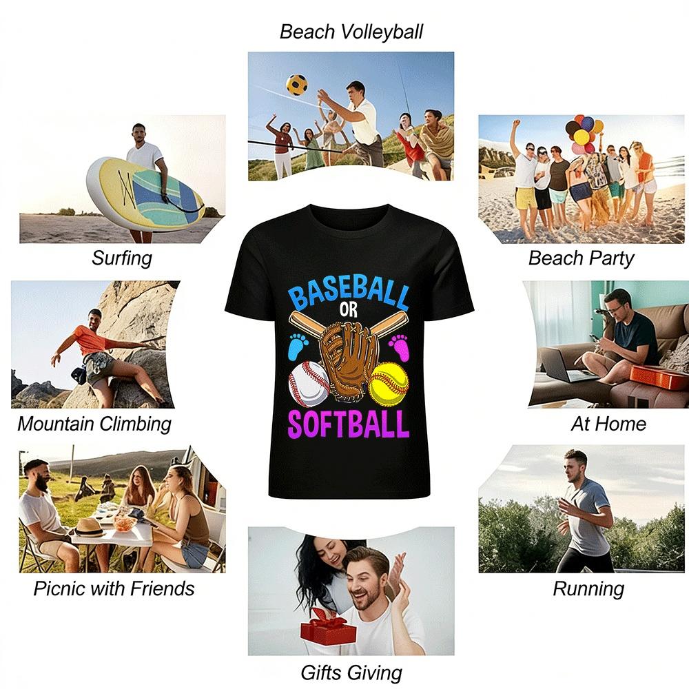 Baseball Or Softball Gender Reveal Party Family Shirt Pure Cotton T-shirt