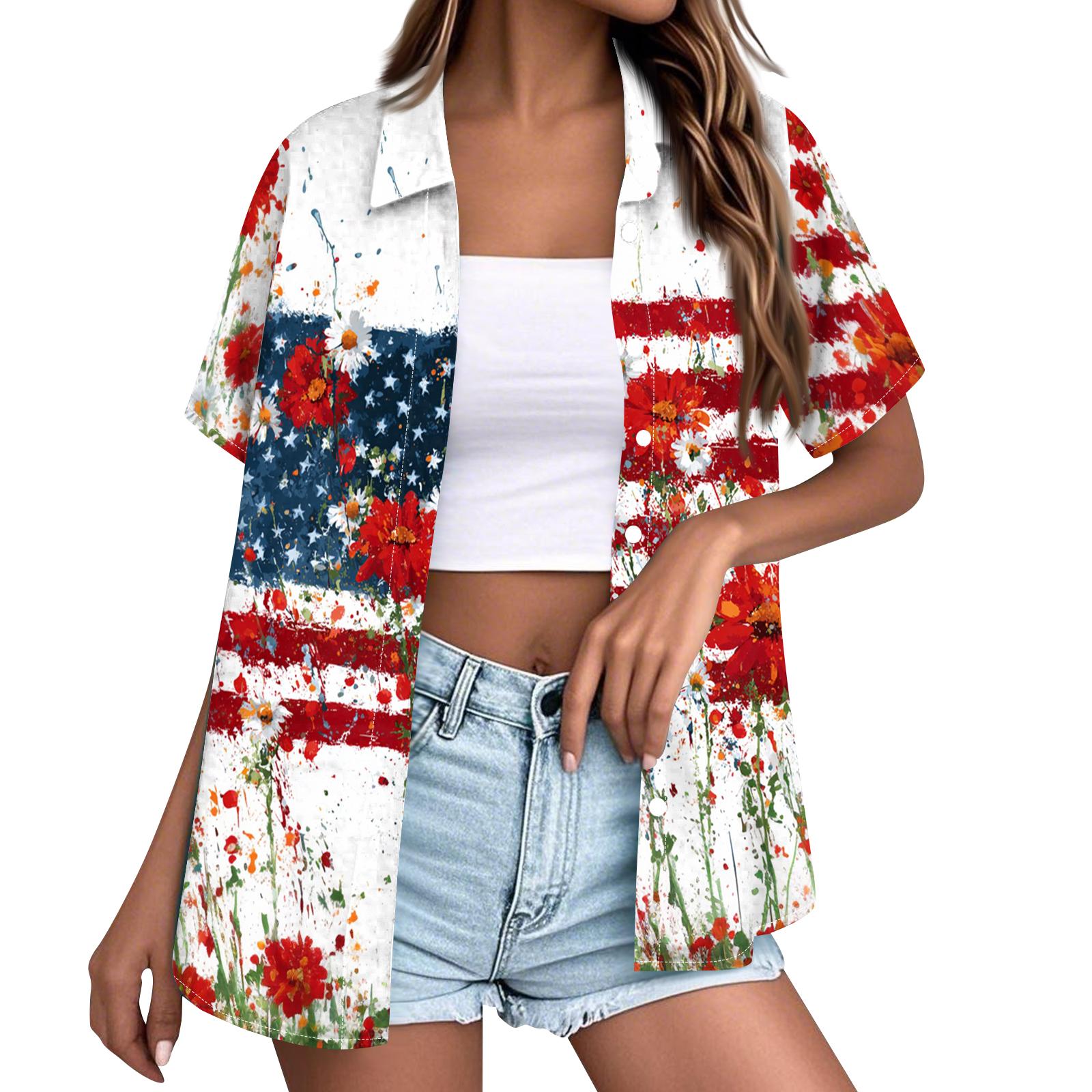 

Women s Fashion Casual Short Sleeve Button Lapel Shirt Tops XL білий