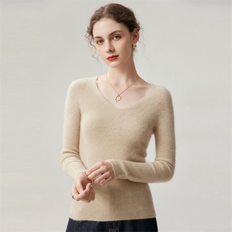 Women's 100% Cashmere Striped V-Neck Slim-Fit Sweater