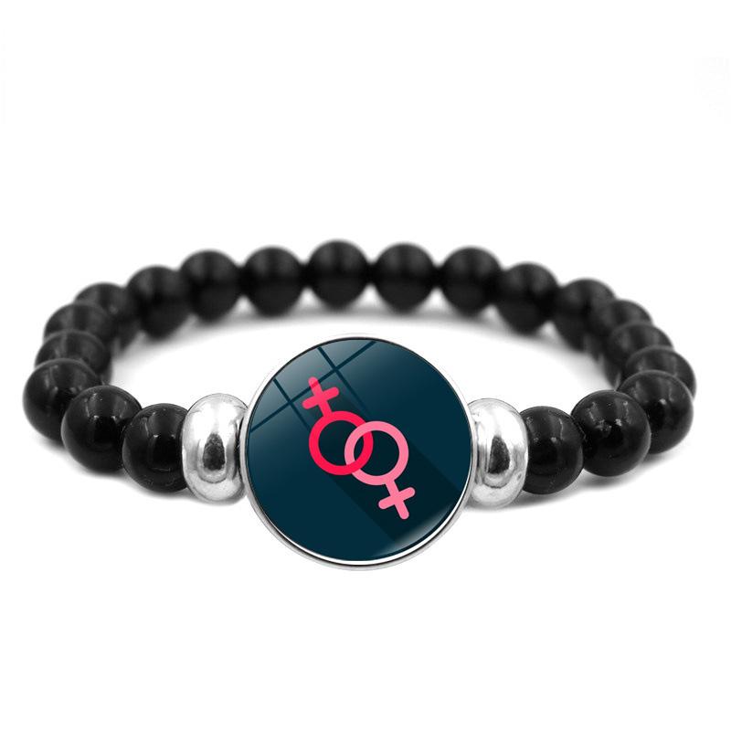 LGBT Rainbow Snap Bracelet Vintage Jewelry Black Beaded Bracelet for Women Men Couple Gift