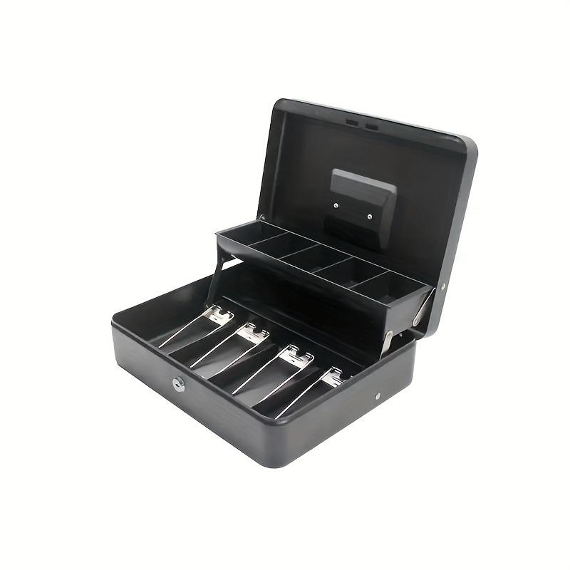 1pcs Iron Money Box with Lock Cash Box with Spring-Loaded Bill Clips 5 Grids Cantilever Coin Tray Safe Key Lock Money Organizer