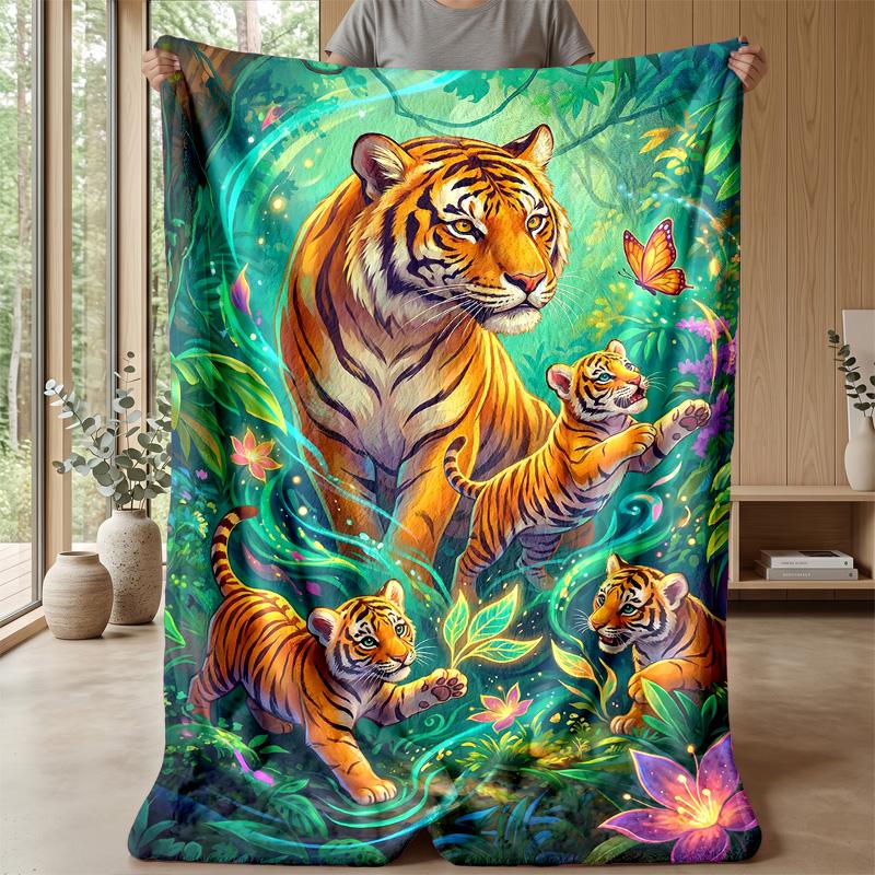 Tiger Family in Jungle 8 Theme blanket Lightweight Warm Flannel Blanket Decorative Throw Blanket for Home Decoration