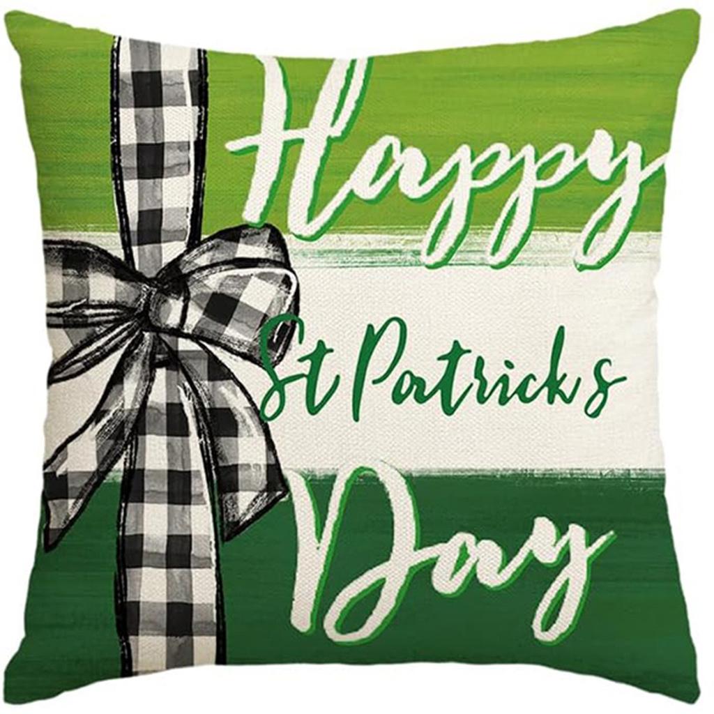 St. Patrick's Day Pillow Cover Line Printed Pillow Cover Green Four-leaf Crocodile Cushion Cover
