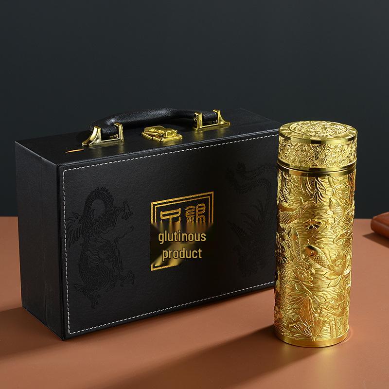 Reinsilber 9999 Thermalwasserbecher - Neun Drachen, Hundert Segnungen, Drachen & Phönix Design