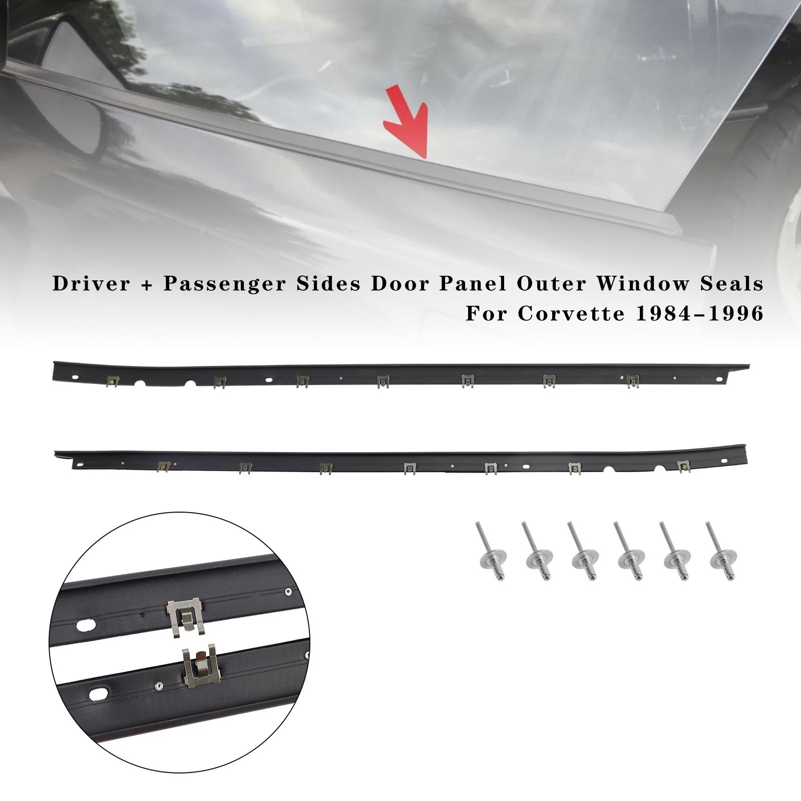 

Driver + Passenger Sides Door Panel Outer Window Seals For Corvette 1984-1996