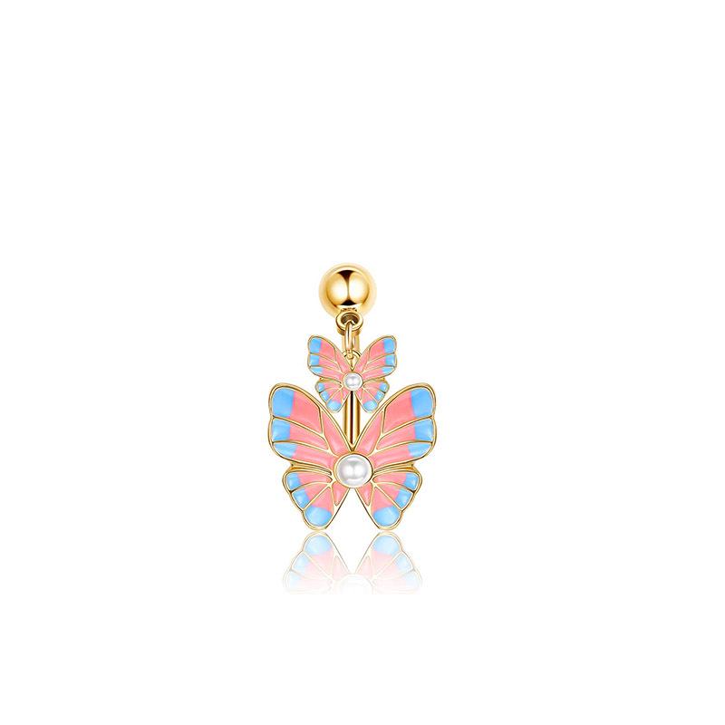 Upside Down Peach Heart Teardrop Zircon Belly Button Ring, 316 Stainless Steel Navel Jewelry