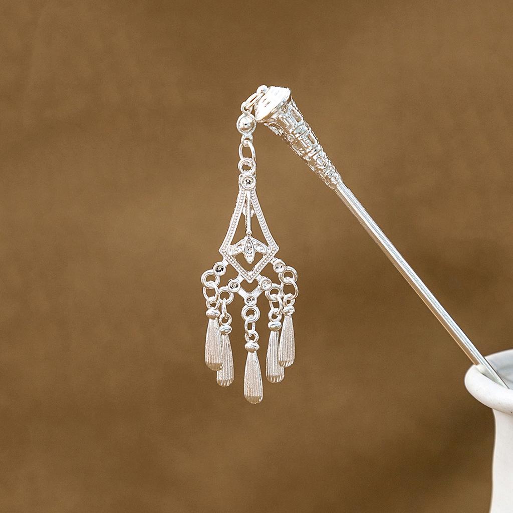 Hairpin Hollow Feather Fringed Hairpin, Ethnic Feng Shui Drop-Shaped Oil Dripping Hairpin Hanfu Disc Hair Accessories