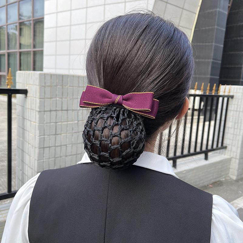 Head Flower Female Vocational Nurse Hairnet Bank Flight Attendant Special Disc Hair Net Pocket Bow Hairpin Tooling Headdress