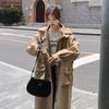 Khaki Hooded Windbreaker Coat Women's Long-cut Spring and Autumn Korean Style Large Size Versatile Casual Coat