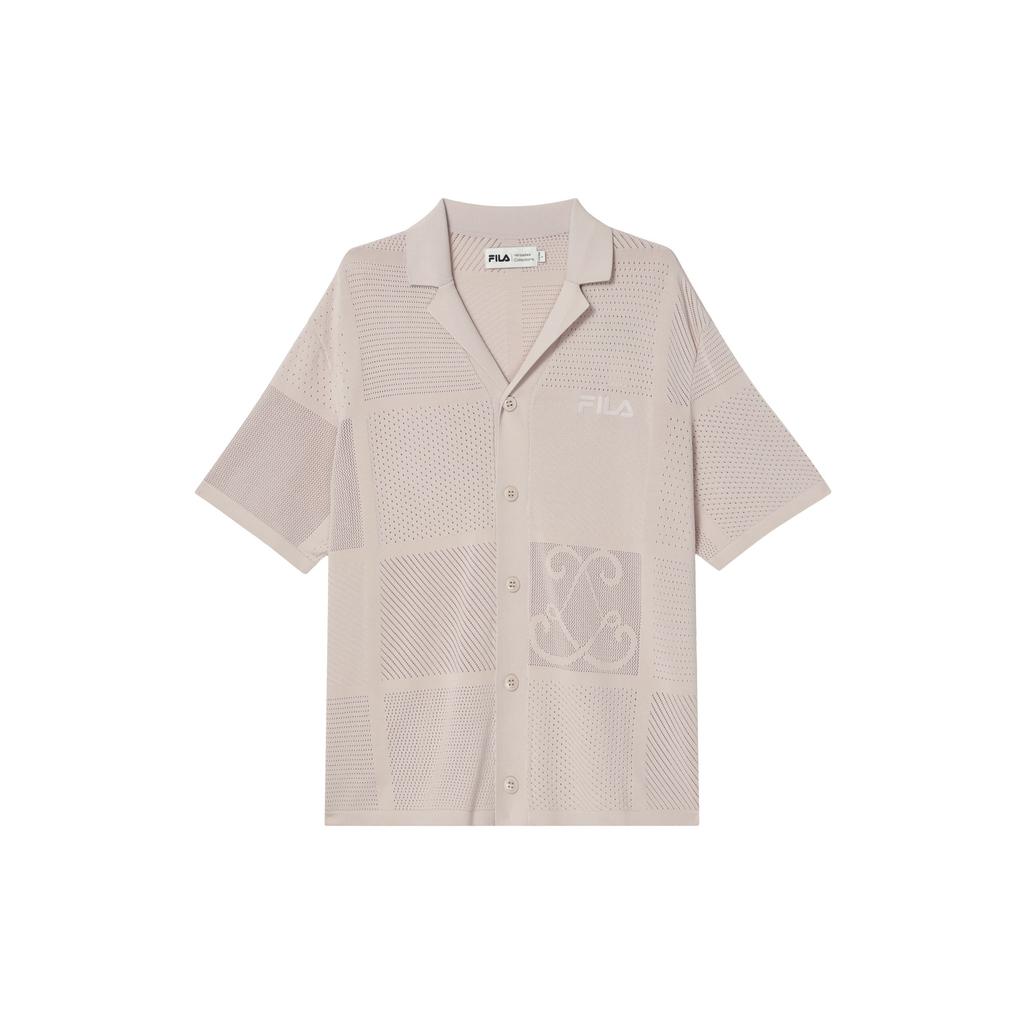 FILA Solid Color Polo Casual Short Sleeve Knit Cardigan Men tops Light-Khaki F11M428401F-LK