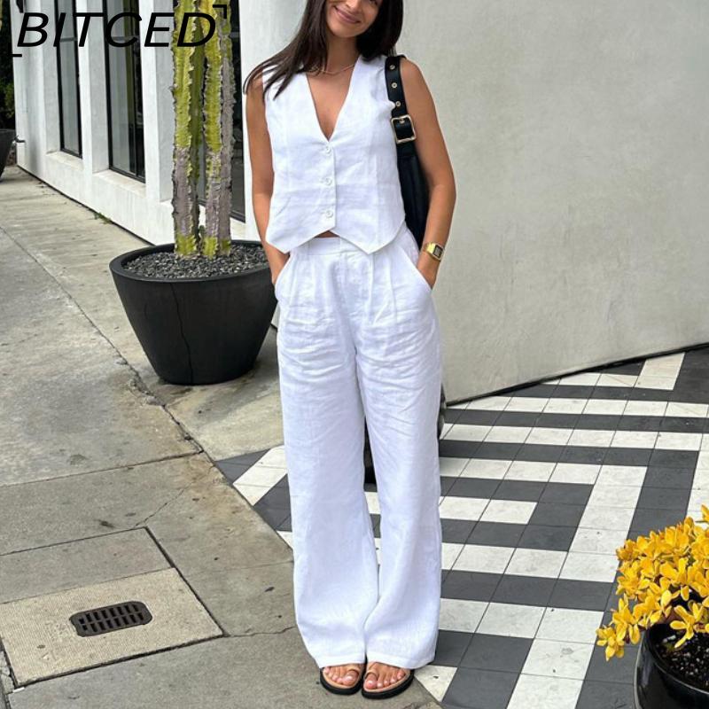 BITCED Casual and Fashionable Solid-color Set of Waistcoat and Long Pants Collage and Patchwork Two-piece Set