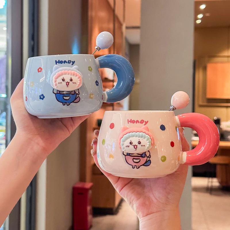 High Looking Cute Ceramic Cup Couple with Cup Girls Home Coffee Cup Children Mug Birthday Gift