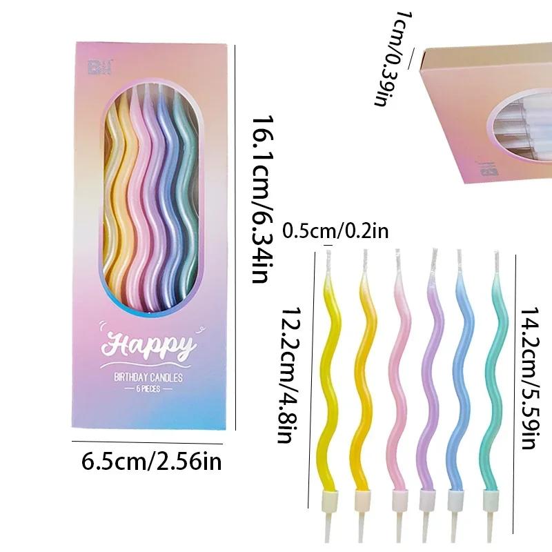 6pcsHappy Birthday Curved Candle Birthday Decoration Curved Thread Creative Long Cake Decoration Valentine's Day Romantic Candle