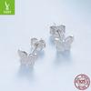S925 Sterling Silver Sparkling Butterfly Stud Earrings Women'S Sequin Design Plain Silver Stud Earrings