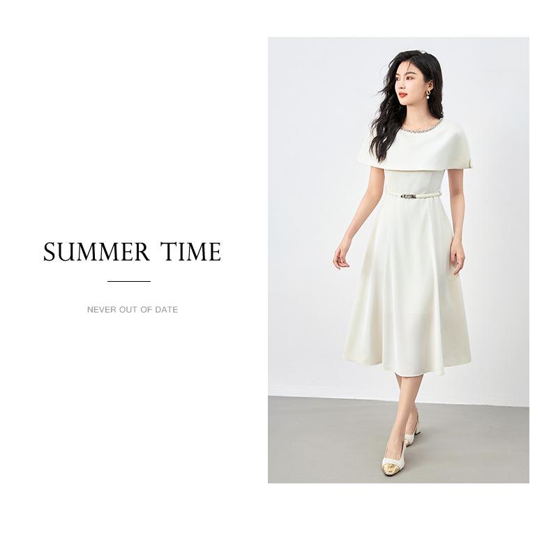 French Design Black Mid-Length Socialite Cape Dress for Women